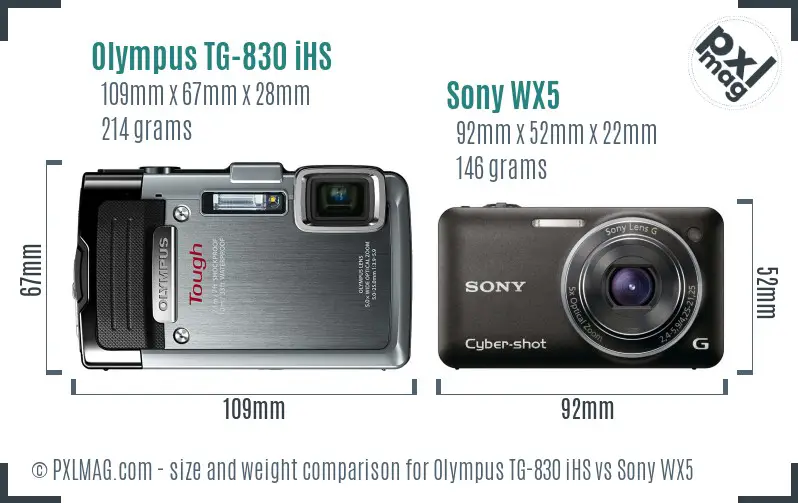 Olympus TG-830 iHS vs Sony WX5 size comparison