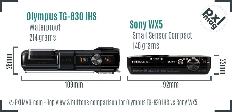 Olympus TG-830 iHS vs Sony WX5 top view buttons comparison