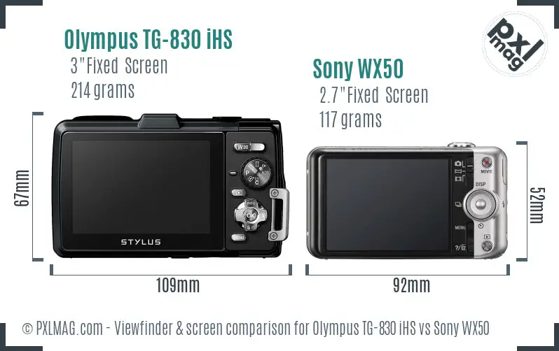 Olympus TG-830 iHS vs Sony WX50 Screen and Viewfinder comparison