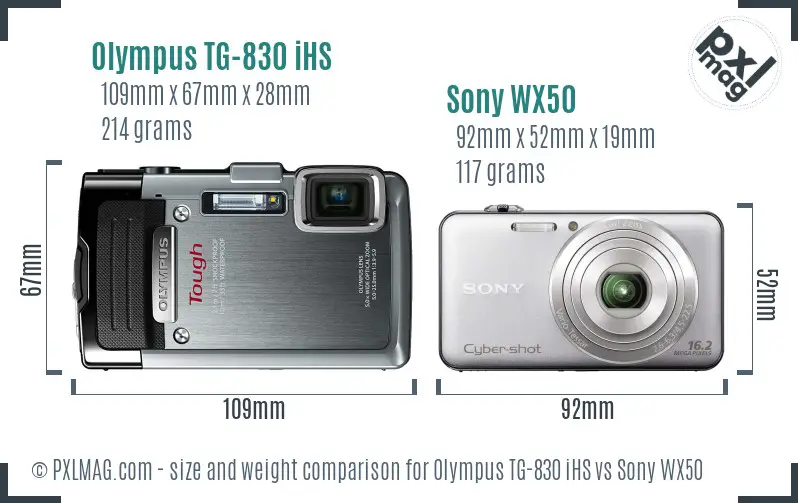Olympus TG-830 iHS vs Sony WX50 size comparison