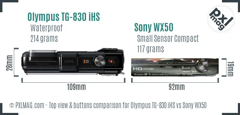 Olympus TG-830 iHS vs Sony WX50 top view buttons comparison
