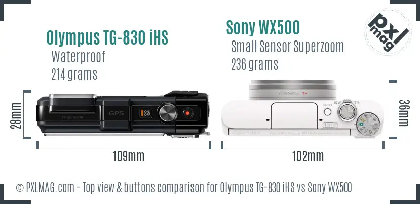 Olympus TG-830 iHS vs Sony WX500 top view buttons comparison