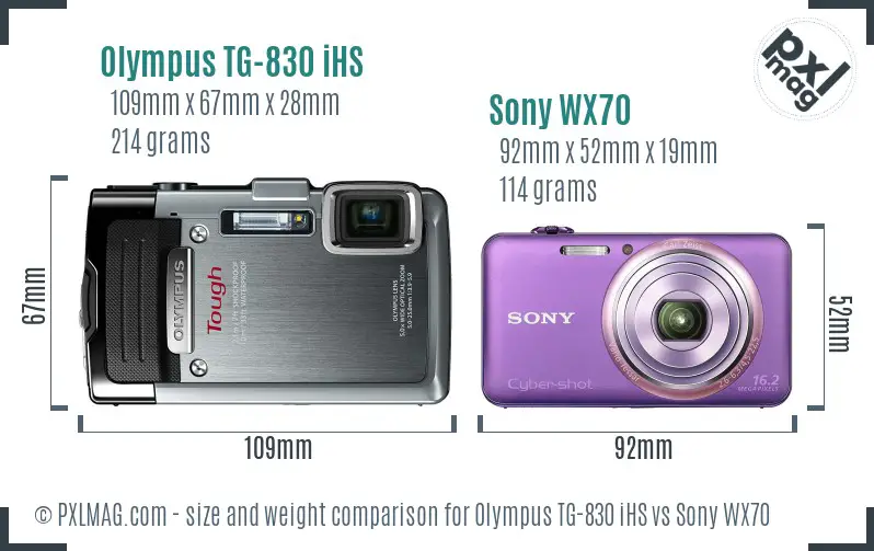 Olympus TG-830 iHS vs Sony WX70 size comparison