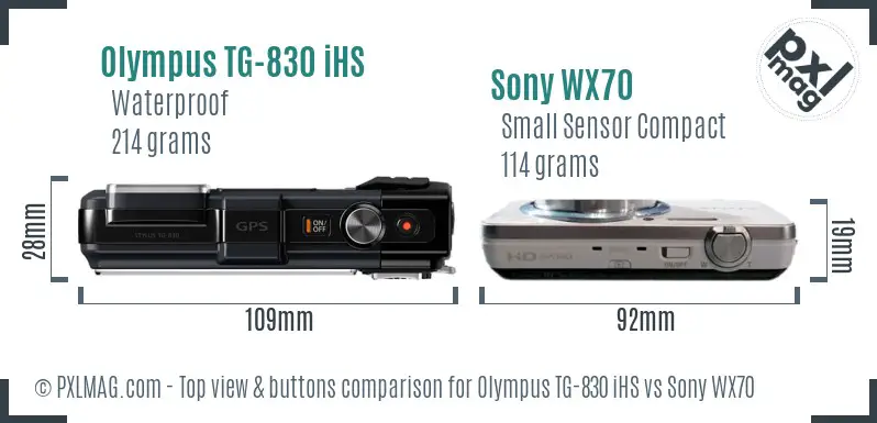 Olympus TG-830 iHS vs Sony WX70 top view buttons comparison