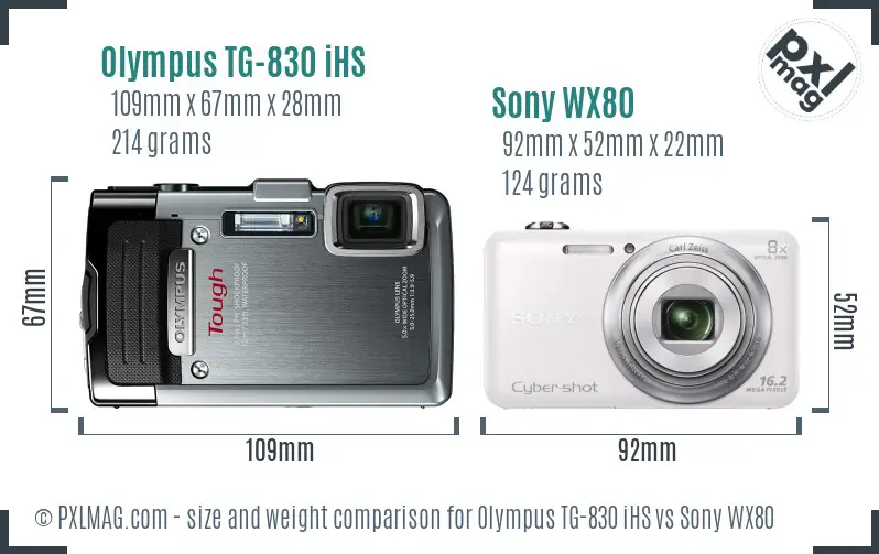 Olympus TG-830 iHS vs Sony WX80 size comparison