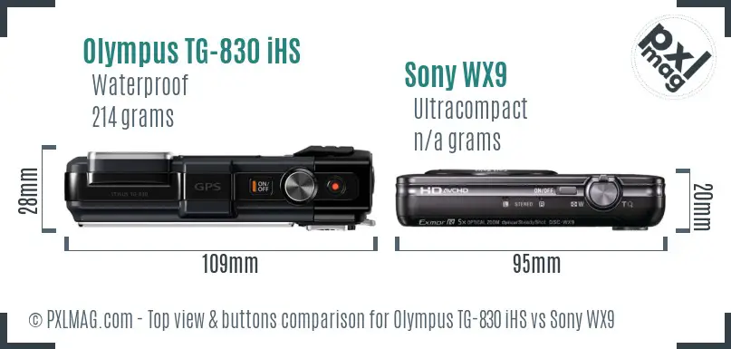 Olympus TG-830 iHS vs Sony WX9 top view buttons comparison
