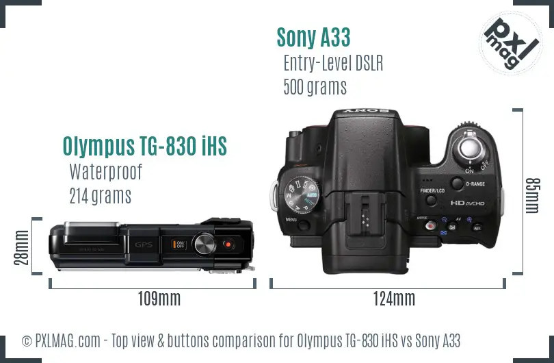 Olympus TG-830 iHS vs Sony A33 top view buttons comparison