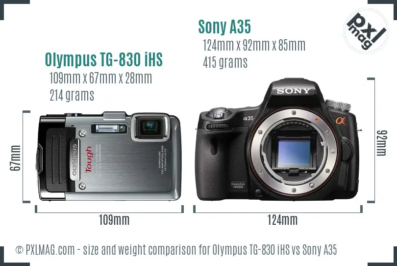 Olympus TG-830 iHS vs Sony A35 size comparison