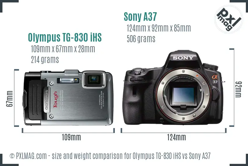 Olympus TG-830 iHS vs Sony A37 size comparison