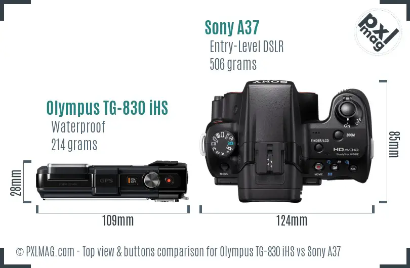 Olympus TG-830 iHS vs Sony A37 top view buttons comparison
