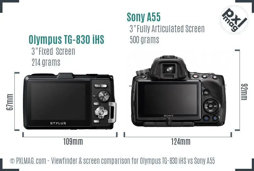 Olympus TG-830 iHS vs Sony A55 Screen and Viewfinder comparison