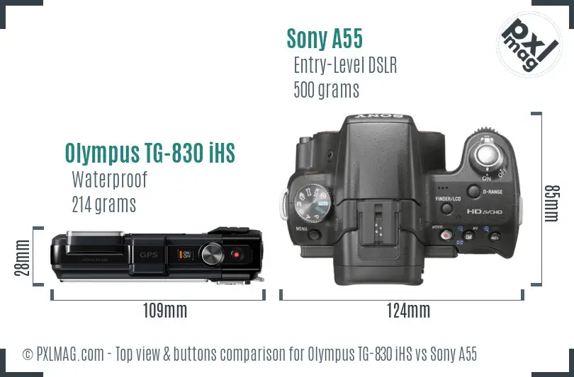 Olympus TG-830 iHS vs Sony A55 top view buttons comparison