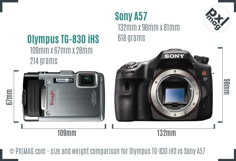 Olympus TG-830 iHS vs Sony A57 size comparison