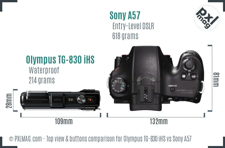 Olympus TG-830 iHS vs Sony A57 top view buttons comparison