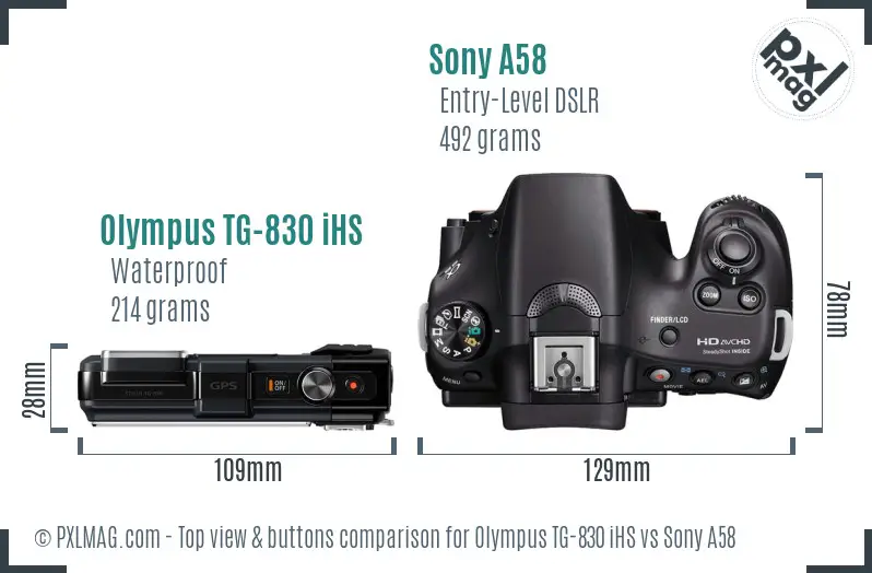 Olympus TG-830 iHS vs Sony A58 top view buttons comparison