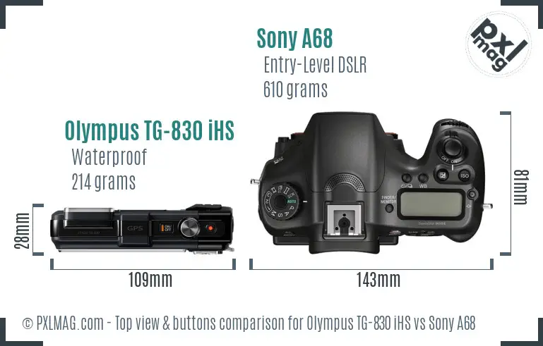 Olympus TG-830 iHS vs Sony A68 top view buttons comparison