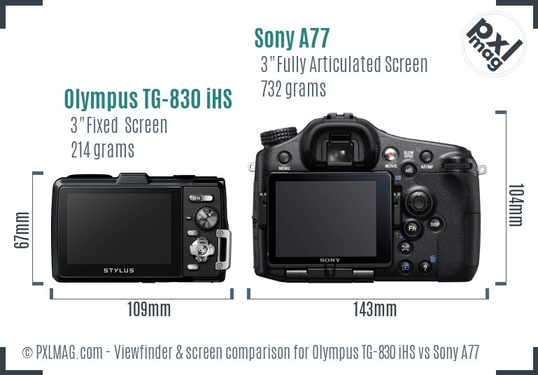 Olympus TG-830 iHS vs Sony A77 Screen and Viewfinder comparison