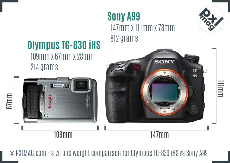 Olympus TG-830 iHS vs Sony A99 size comparison