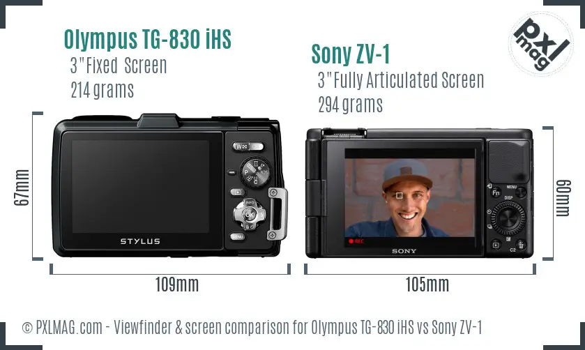 Olympus TG-830 iHS vs Sony ZV-1 Screen and Viewfinder comparison
