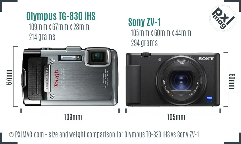 Olympus TG-830 iHS vs Sony ZV-1 size comparison
