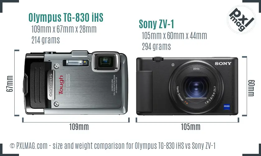 Olympus TG-830 iHS vs Sony ZV-1 size comparison Olympus TG-830 iHS vs Sony ZV-1 size comparison