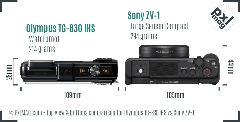 Olympus TG-830 iHS vs Sony ZV-1 top view buttons comparison