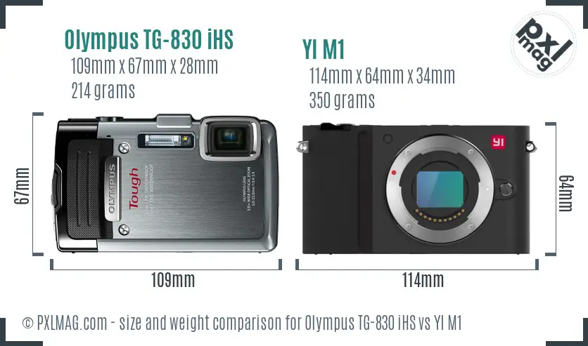 Olympus TG-830 iHS vs YI M1 size comparison