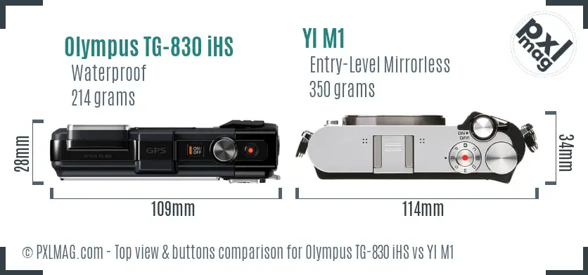 Olympus TG-830 iHS vs YI M1 top view buttons comparison