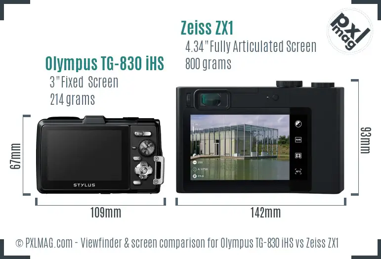 Olympus TG-830 iHS vs Zeiss ZX1 Screen and Viewfinder comparison