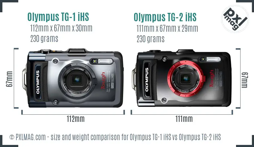 Olympus TG-1 iHS vs Olympus TG-2 iHS size comparison