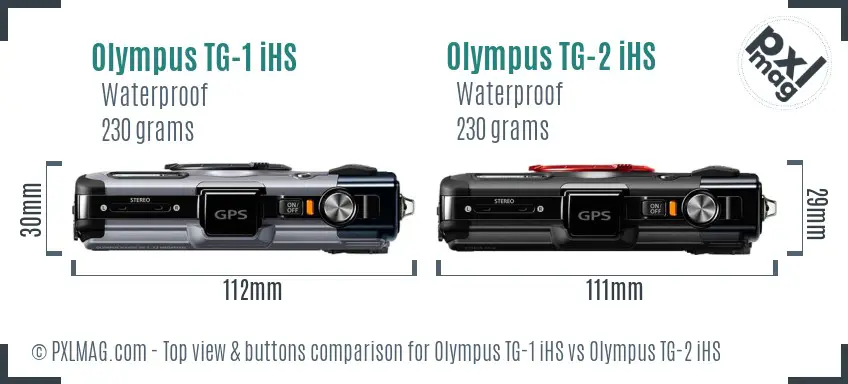 Olympus TG-1 iHS vs Olympus TG-2 iHS top view buttons comparison