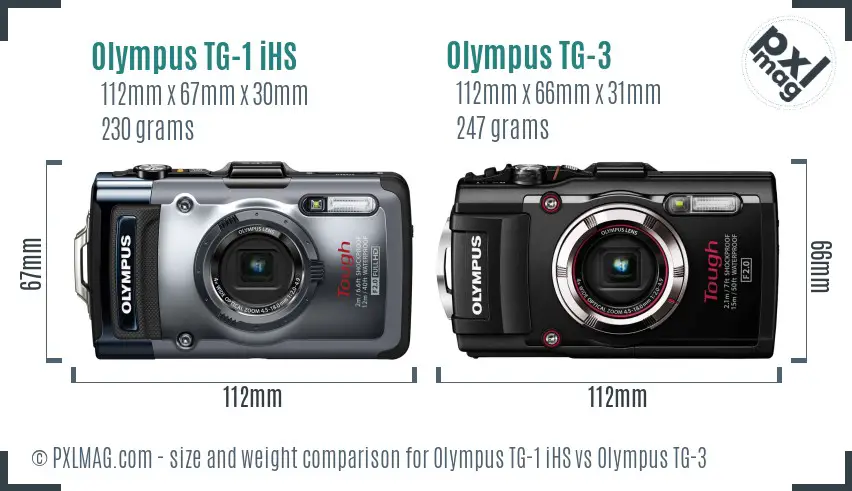 Olympus TG-1 iHS vs Olympus TG-3 size comparison