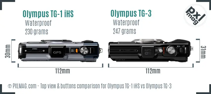 Olympus TG-1 iHS vs Olympus TG-3 top view buttons comparison