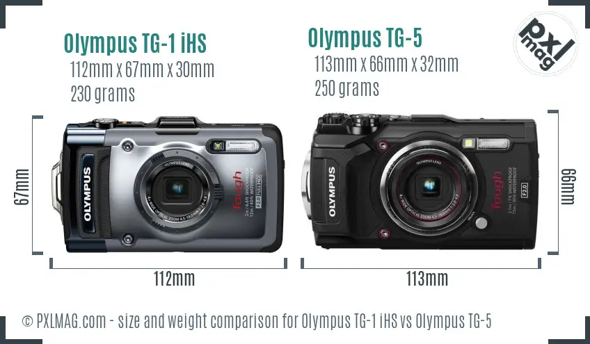 Olympus TG-1 iHS vs Olympus TG-5 size comparison