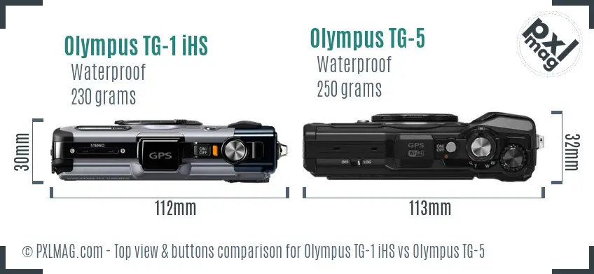 Olympus TG-1 iHS vs Olympus TG-5 top view buttons comparison
