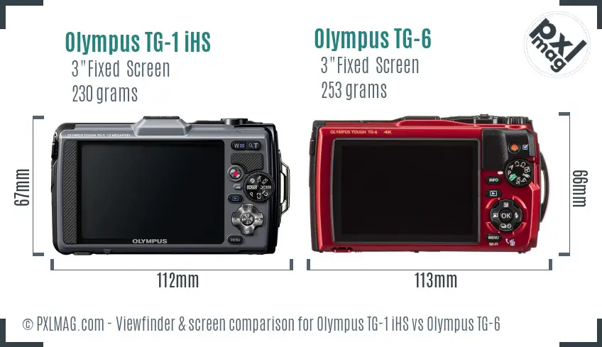 Olympus TG-1 iHS vs Olympus TG-6 Screen and Viewfinder comparison