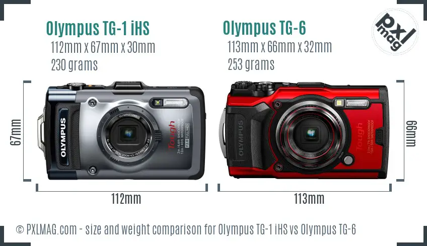 Olympus TG-1 iHS vs Olympus TG-6 size comparison