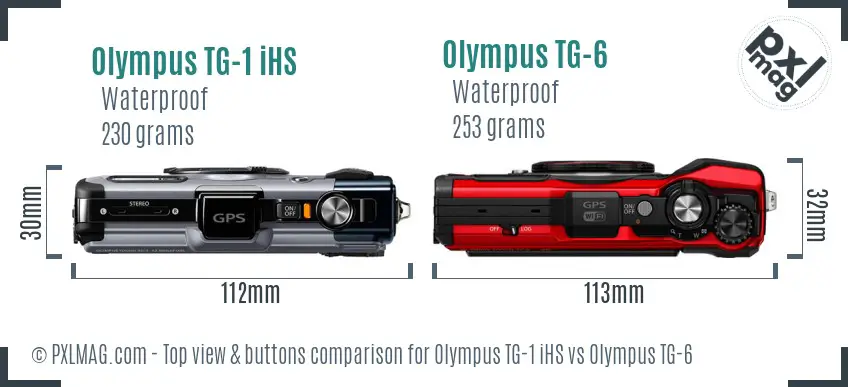 Olympus TG-1 iHS vs Olympus TG-6 top view buttons comparison