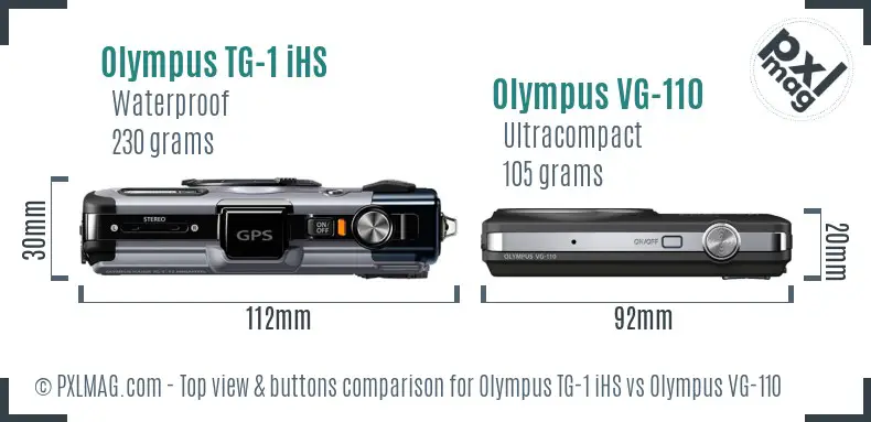 Olympus TG-1 iHS vs Olympus VG-110 top view buttons comparison