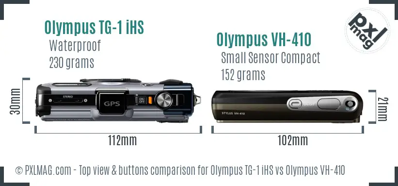 Olympus TG-1 iHS vs Olympus VH-410 top view buttons comparison