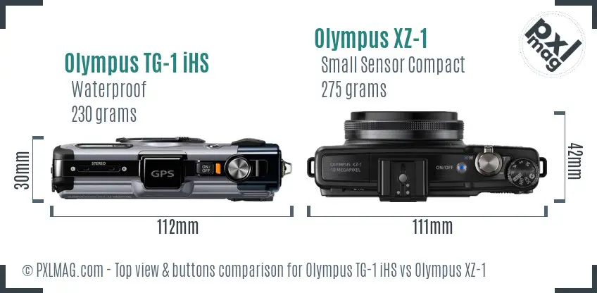 Olympus TG-1 iHS vs Olympus XZ-1 top view buttons comparison