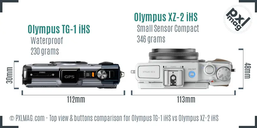 Olympus TG-1 iHS vs Olympus XZ-2 iHS top view buttons comparison