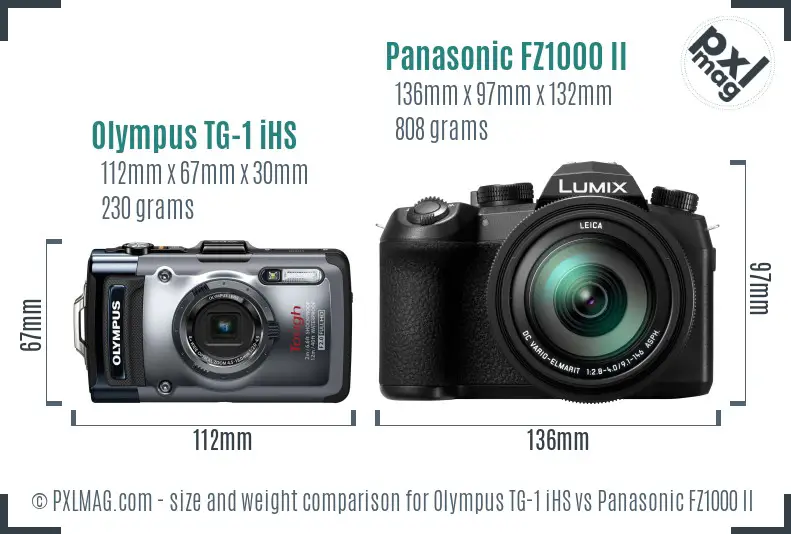 Olympus TG-1 iHS vs Panasonic FZ1000 II size comparison