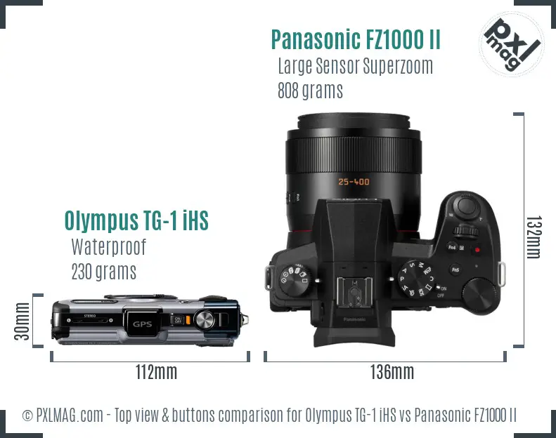 Olympus TG-1 iHS vs Panasonic FZ1000 II top view buttons comparison