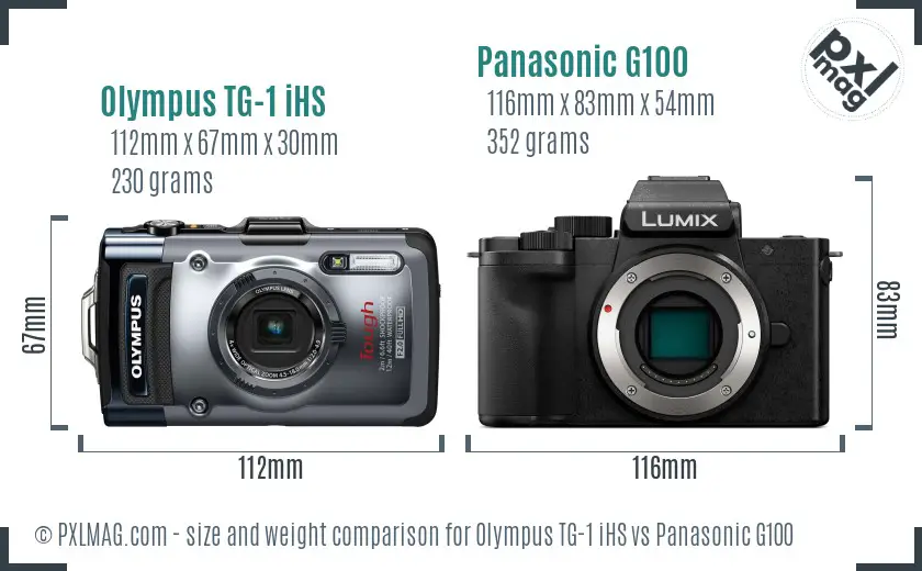 Olympus TG-1 iHS vs Panasonic G100 size comparison