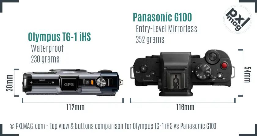 Olympus TG-1 iHS vs Panasonic G100 top view buttons comparison