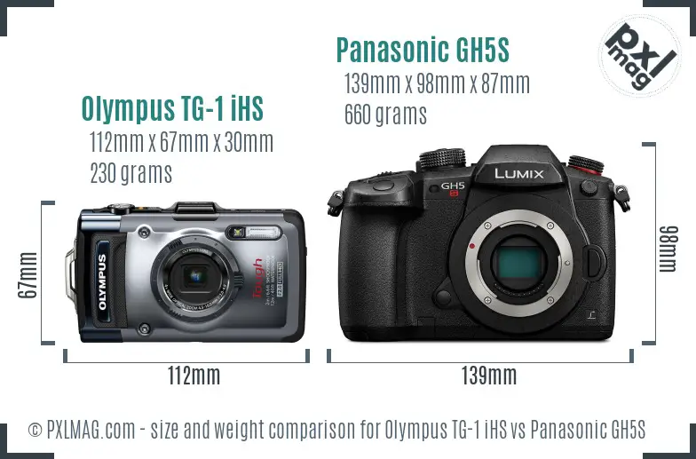 Olympus TG-1 iHS vs Panasonic GH5S size comparison