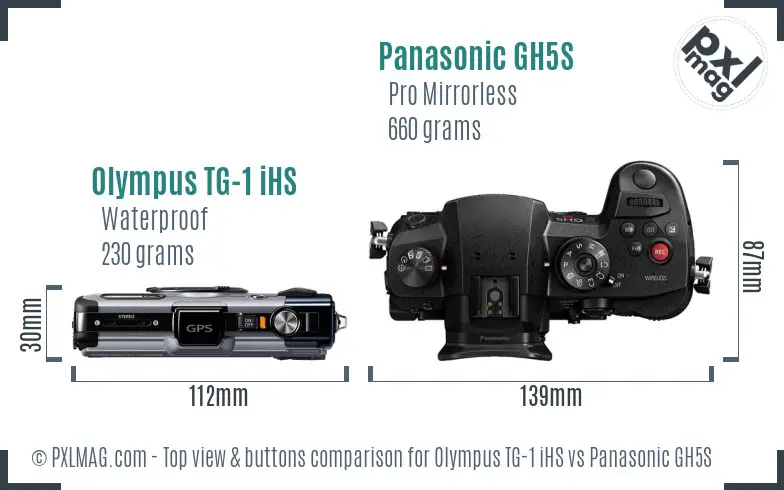 Olympus TG-1 iHS vs Panasonic GH5S top view buttons comparison