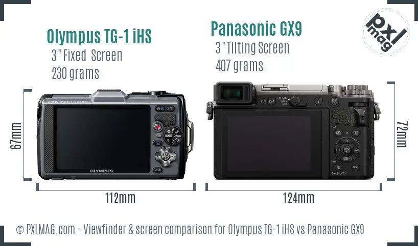 Olympus TG-1 iHS vs Panasonic GX9 Screen and Viewfinder comparison