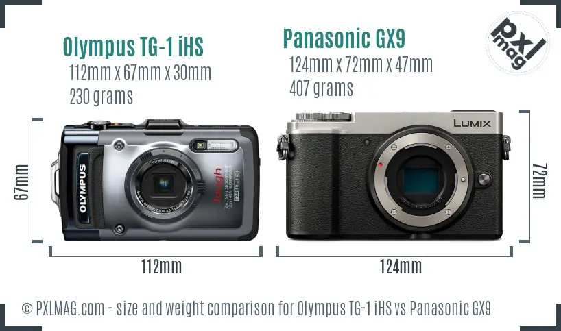 Olympus TG-1 iHS vs Panasonic GX9 size comparison